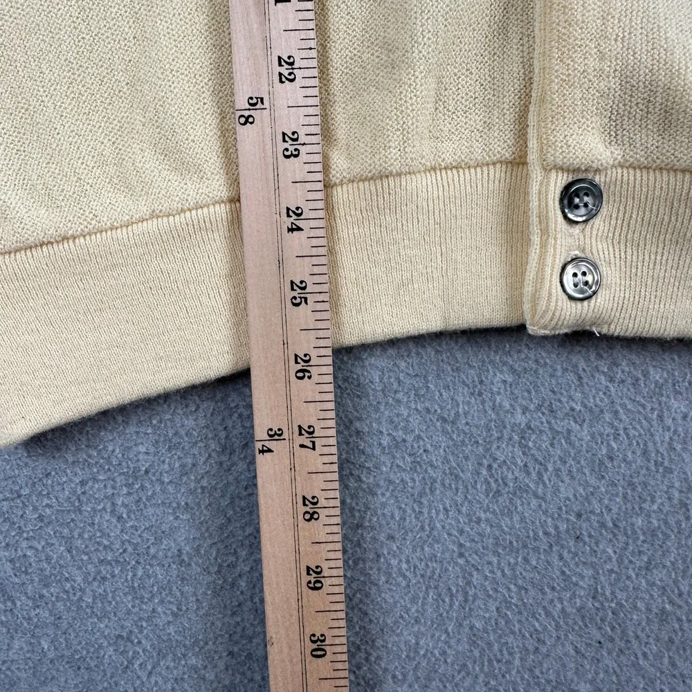 Izod Lacoste Cardigan Mens L Cream Vintage Acrylic V-Neck Sweater Logo USA Made